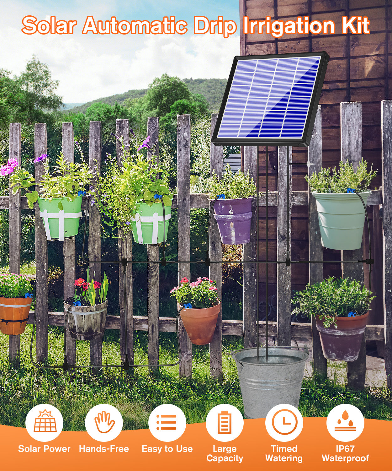 Antfraer Solar Drip Irrigation System, Solar Watering System with 2200mAh Battery