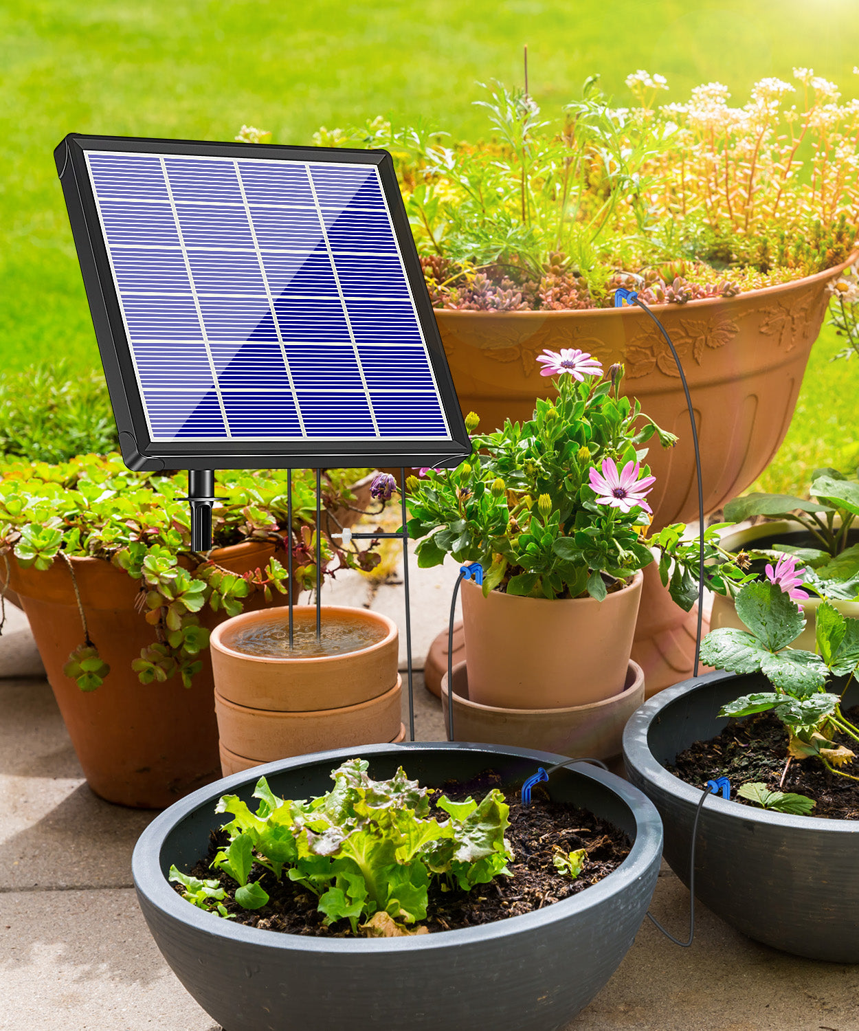 Antfraer Solar Drip Irrigation System, Solar Watering System with 2200mAh Battery